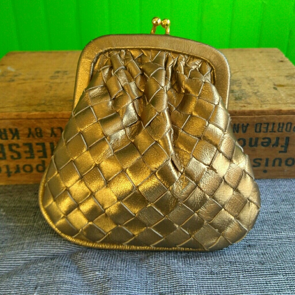 Vintage Gold Bottega Veneta Coin Purse Woven